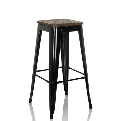 Tabouret de bar VANTAGGIO HIGH WS avec structure en métal noir et assise en bois foncé de hjh OFFICE