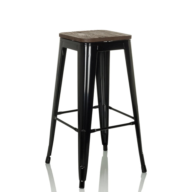 Tabouret de bar VANTAGGIO HIGH WS avec structure en métal noir et assise en bois foncé de hjh OFFICE