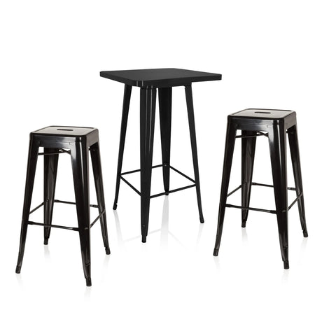 Ensemble bar Vantaggio Set noir avec une table haute carrée et deux tabourets assortis de hjh OFFICE