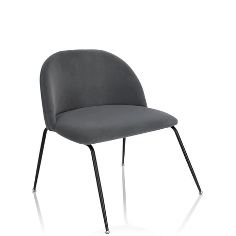 Chaise rembourrée grise VELVO avec dossier arrondi et pieds fins en métal noir de hjh OFFICE