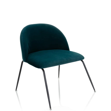 Chaise rembourrée VELVO bleu pétrole avec dossier incurvé et pieds fins en métal noir de hjh OFFICE