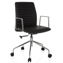 Siège de direction de luxe VEMONA 30 avec revêtement noir, accoudoirs chromés et pied en étoile à roulettes de hjh OFFICE