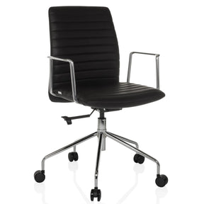 Siège de direction de luxe VEMONA 30 avec revêtement noir, accoudoirs chromés et pied en étoile à roulettes de hjh OFFICE
