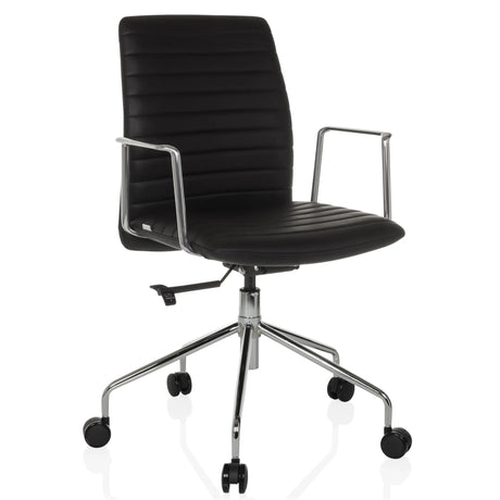 Siège de direction de luxe VEMONA 30 avec revêtement noir, accoudoirs chromés et pied en étoile à roulettes de hjh OFFICE