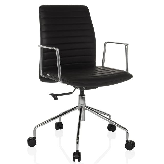 Siège de direction de luxe VEMONA 30 avec revêtement noir, accoudoirs chromés et pied en étoile à roulettes de hjh OFFICE