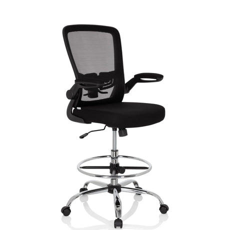 Chaise de comptoir VENDO WORK noire avec dossier en maille et repose-pieds brillant de hjh OFFICE