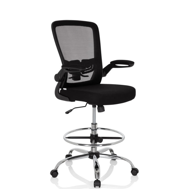 Chaise de comptoir VENDO WORK noire avec dossier en maille et repose-pieds brillant de hjh OFFICE