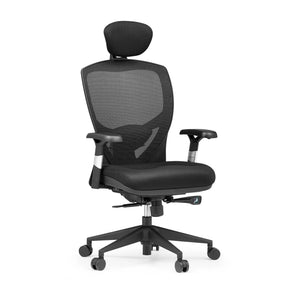 Siège de bureau haut de gamme VENUS BASE avec revêtement en maille noire, appuie-tête et accoudoirs de hjh OFFICE