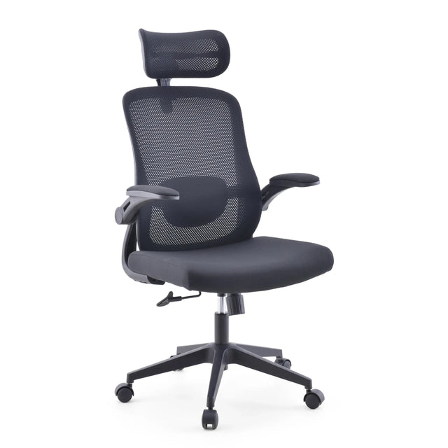 Siège de bureau à domicile Vertuflex noir avec dossier en maille et appui-tête de MyBuero