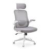 Siège de bureau à domicile Vertuflex en gris avec dossier en maille, appuie-tête et structure blanche de MyBuero
