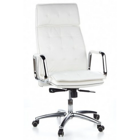 Siège de direction de qualité professionnelle VILLA 20 en blanc crème avec rembourrage capitonné et base chromée de hjh OFFICE