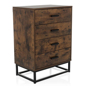 Commode marron VINSTRA avec quatre tiroirs et structure en métal noir de hjh LIVING