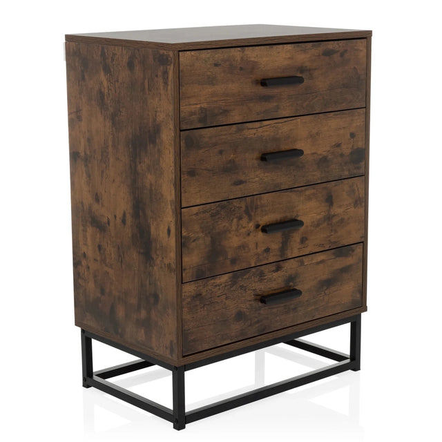 Commode marron VINSTRA avec quatre tiroirs et structure en métal noir de hjh LIVING