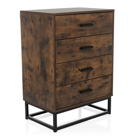 Commode marron VINSTRA avec quatre tiroirs et structure en métal noir de hjh LIVING