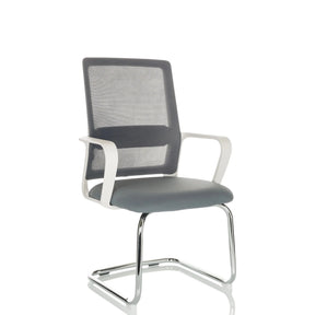 Chaises cantilever VISITER W grise avec dossier en maille et structure chromée de hjh OFFICE