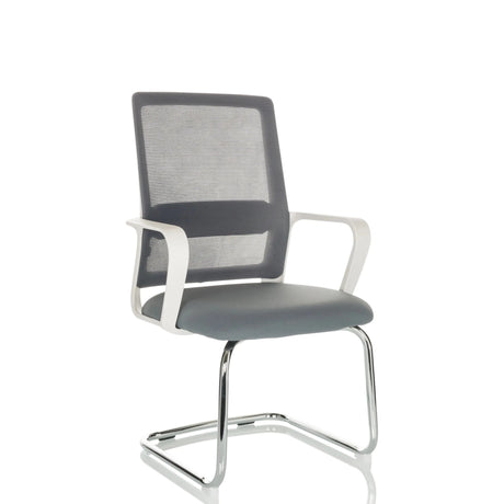 Chaises cantilever VISITER W grise avec dossier en maille et structure chromée de hjh OFFICE