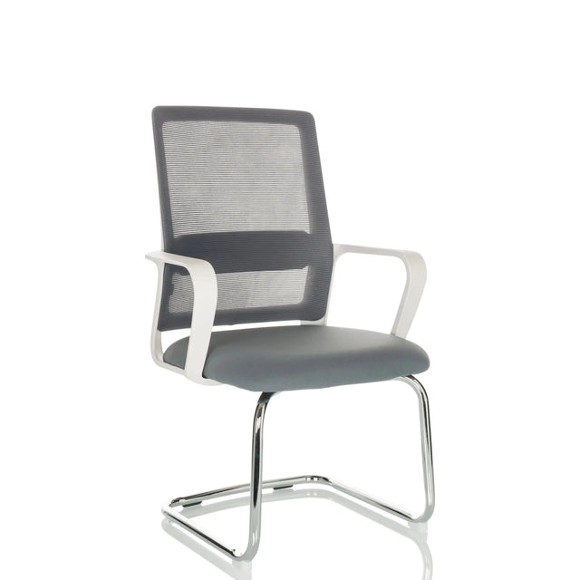 Chaises cantilever VISITER W grise avec dossier en maille et structure chromée de hjh OFFICE