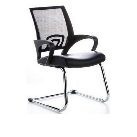 Chaises cantilever VISTO NET V noires avec dossier en maille et piètement luge chromé de hjh OFFICE