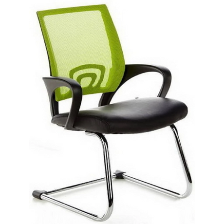 Chaises cantilever VISTO NET V avec dossier en maille verte, assise rembourrée noire et piètement luge de hjh OFFICE
