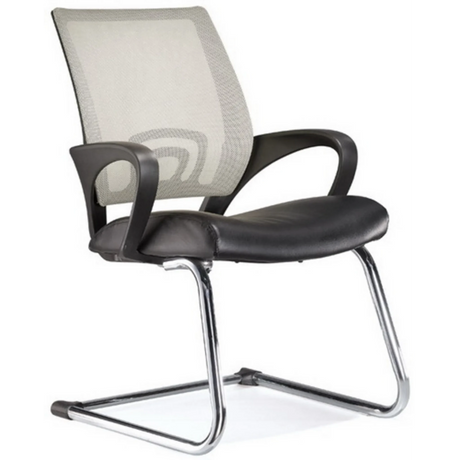 Chaises cantilever VISTO NET V avec dossier en maille grise, assise noire et structure chromée de hjh OFFICE