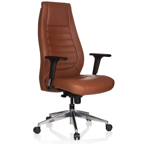 Siège de direction de qualité professionnelle VITORO en cuir marron avec accoudoirs et pied en étoile noirs de hjh OFFICE