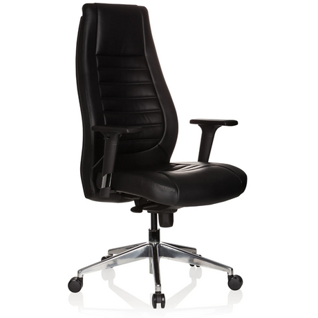 Siège de direction de qualité professionnelle VITORO noir avec revêtement en cuir, accoudoirs et piètement étoile chromé de hjh OFFICE