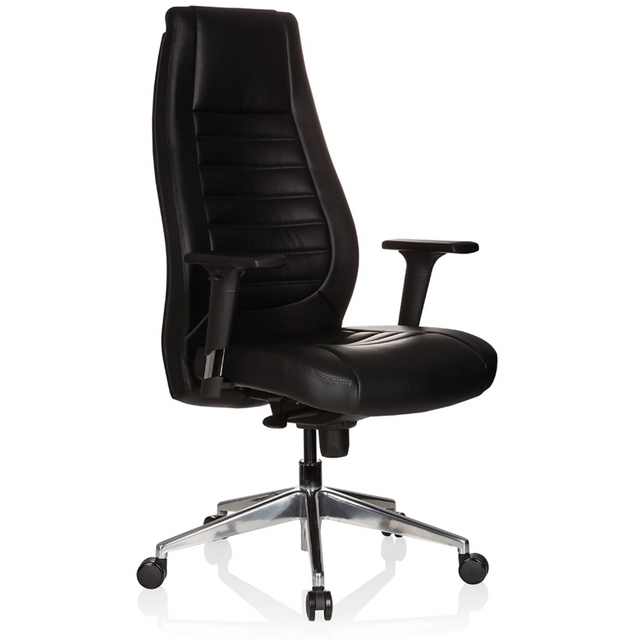 Siège de direction de qualité professionnelle VITORO noir avec revêtement en cuir, accoudoirs et piètement étoile chromé de hjh OFFICE