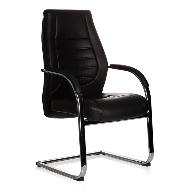 Chaises cantilever VITORO V noires avec structure en chrome brillant et accoudoirs de hjh OFFICE