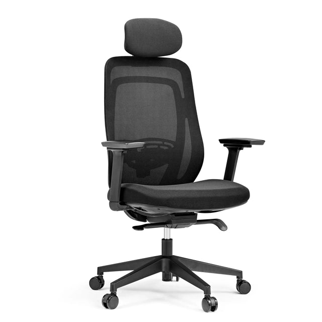 Siège de bureau de qualité professionnelle Vivadapt noir avec dossier en maille, appuie-tête et accoudoirs de hjh OFFICE