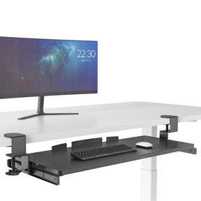Plateau pour clavier VM-KB noir avec clips de fixation sous un bureau blanc de hjh OFFICE