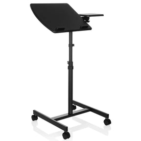 Bureau assis-debout noir VM-SL avec surface de rangement inclinée et quatre roulettes de hjh OFFICE