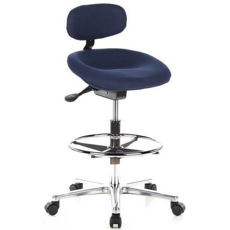 Chaise de comptoir bleue WORK MF avec appui-tête, repose-pieds et cinq roulettes de hjh OFFICE