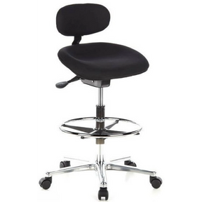 Chaise de comptoir WORK MF noire avec repose-pieds et étoile chromée sur roulettes de hjh OFFICE