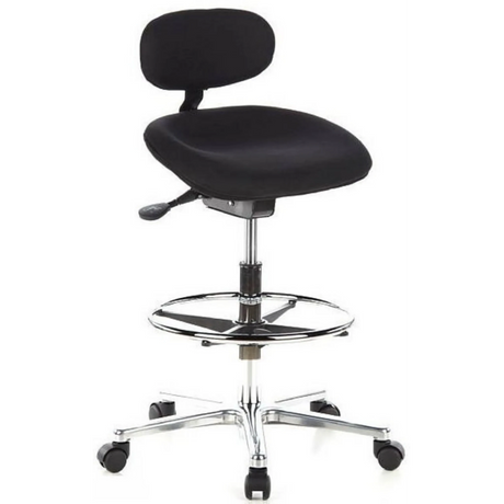 Chaise de comptoir WORK MF noire avec repose-pieds et étoile chromée sur roulettes de hjh OFFICE