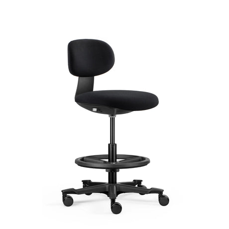 Chaise de travail WORK MF2 noire avec assise rembourrée, repose-pieds et roulettes de hjh OFFICE