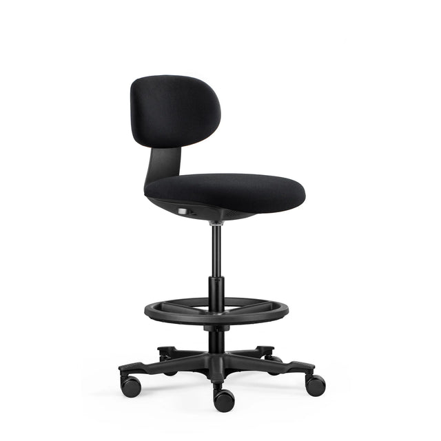 Chaise de travail WORK MF2 noire avec assise rembourrée, repose-pieds et roulettes de hjh OFFICE