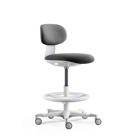 Chaise de travail WORK MF2 W en gris foncé avec pied en étoile et repose-pieds blancs de hjh OFFICE