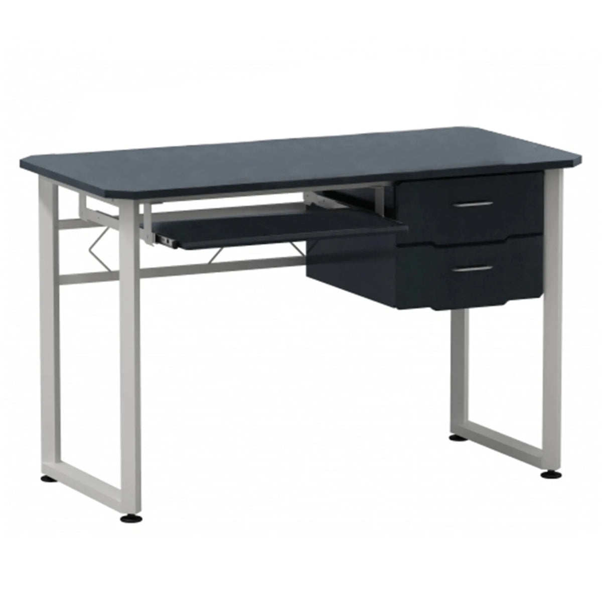 Bureau WORKFLOW en graphite et blanc avec plateau clavier coulissant et deux tiroirs de hjh OFFICE