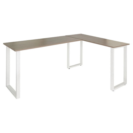 Bureau d'angle WORKSPACE BASIC I avec plateau gris et pieds blancs en forme de U de hjh OFFICE