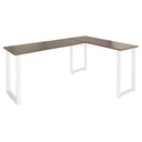 Bureau d'angle WORKSPACE BASIC I avec plateau en noyer brun et pieds blancs en forme de U de hjh OFFICE