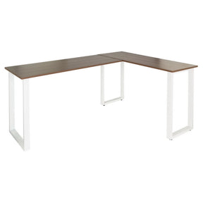Bureau d'angle WORKSPACE BASIC I avec plateau en noyer brun et pieds blancs en forme de U de hjh OFFICE
