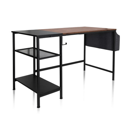 Bureau WORKSPACE H I en noir et marron avec deux surfaces de rangement et un compartiment latéral de hjh OFFICE