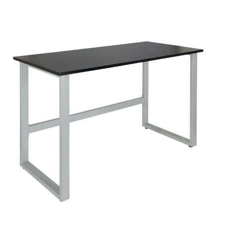 Bureau WORKSPACE LIGHT I en graphite avec un plateau rectangulaire et un piètement en métal argenté de hjh OFFICE