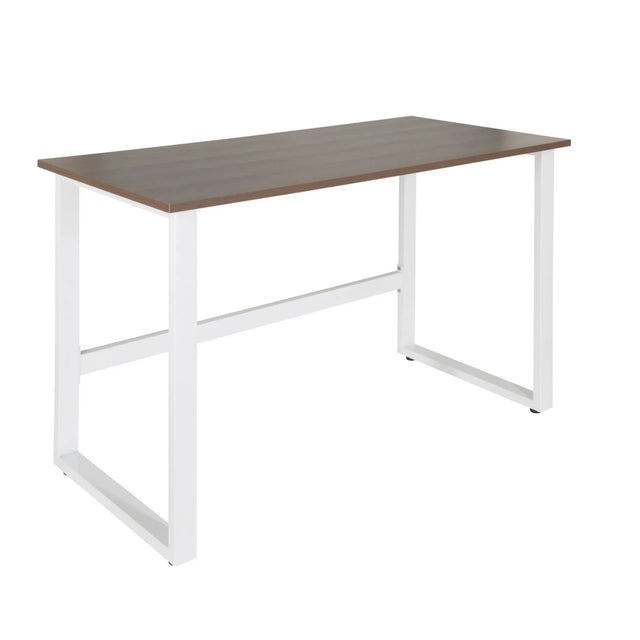 Bureau WORKSPACE LIGHT I avec plateau en noyer brun et structure en métal blanc de hjh OFFICE