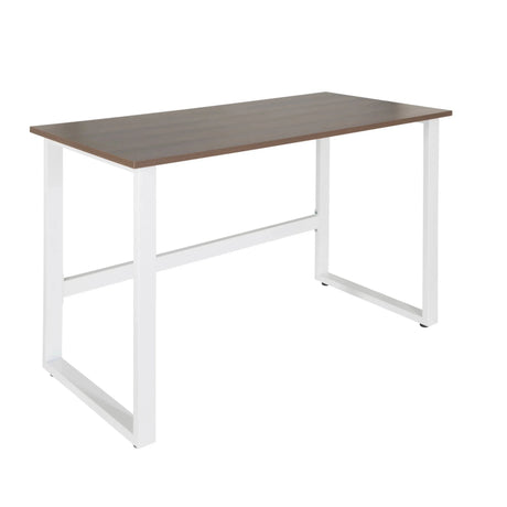 Bureau WORKSPACE LIGHT I avec plateau en noyer brun et structure en métal blanc de hjh OFFICE