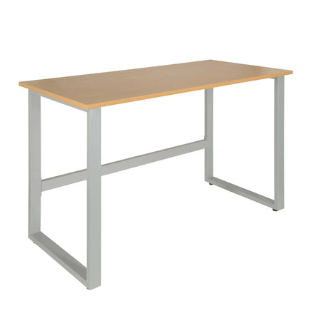 Bureau WORKSPACE LIGHT I avec un plateau en hêtre et un cadre métallique argenté de hjh OFFICE