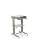 Bureau assis-debout WORKSTATION gris avec repose-clavier, une étagère et des roulettes de hjh OFFICE
