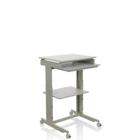 Bureau assis-debout WORKSTATION gris avec repose-clavier, une étagère et des roulettes de hjh OFFICE
