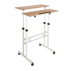 Bureau assis-debout WORKSTATION I en blanc et chêne avec deux surfaces de travail et roulettes de hjh OFFICE