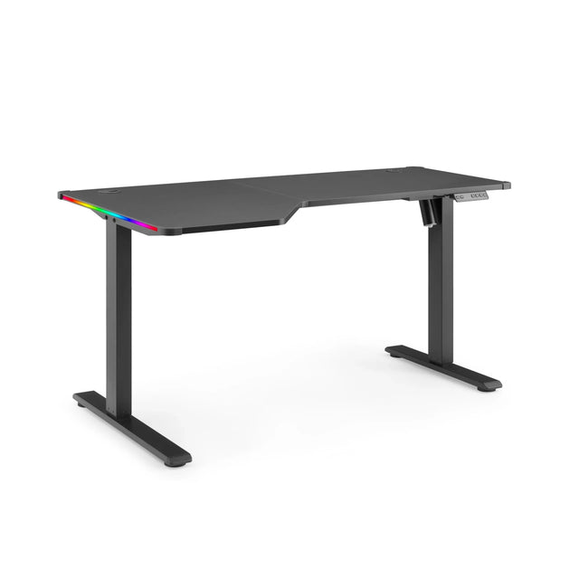Bureau réglable en hauteur électriquement Worktime Game en noir avec découpe d'angle et éclairage RGB de hjh OFFICE